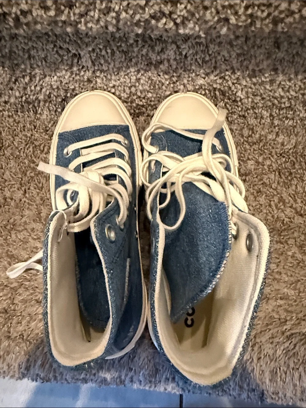 Kids High-Top Denim Sneakers with White Platform Soles